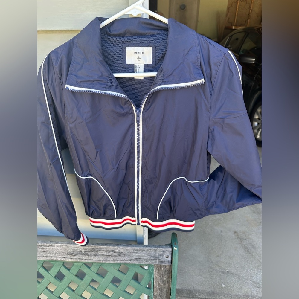 Forever 21 Blue and Red Bomber Jacket with Sporty Trim